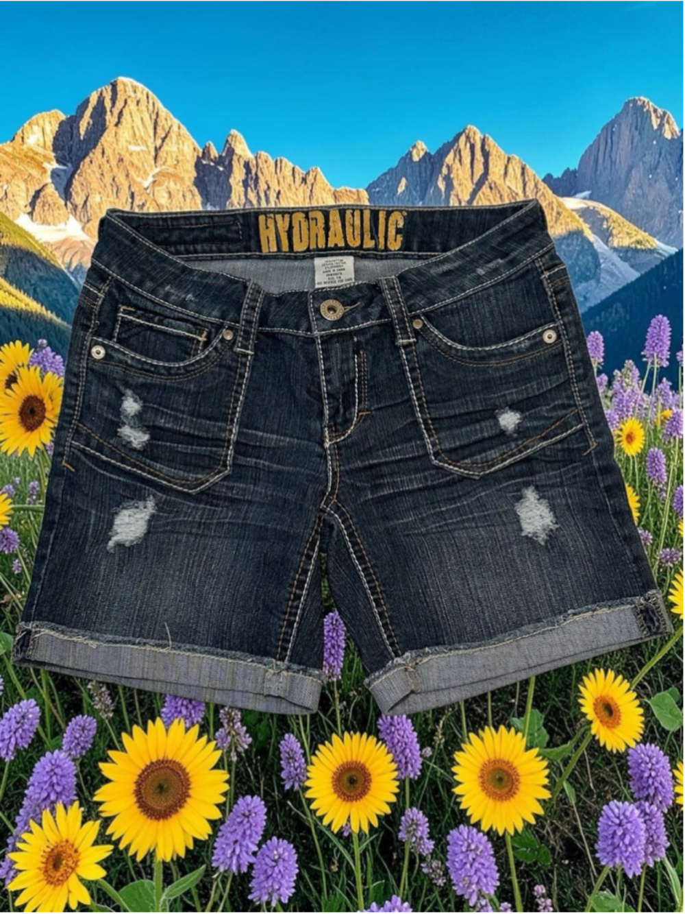 Hydraulic Denim Jean Shorts Cuffed Junior Womens 7 / 8 Distressed 8” Inseam